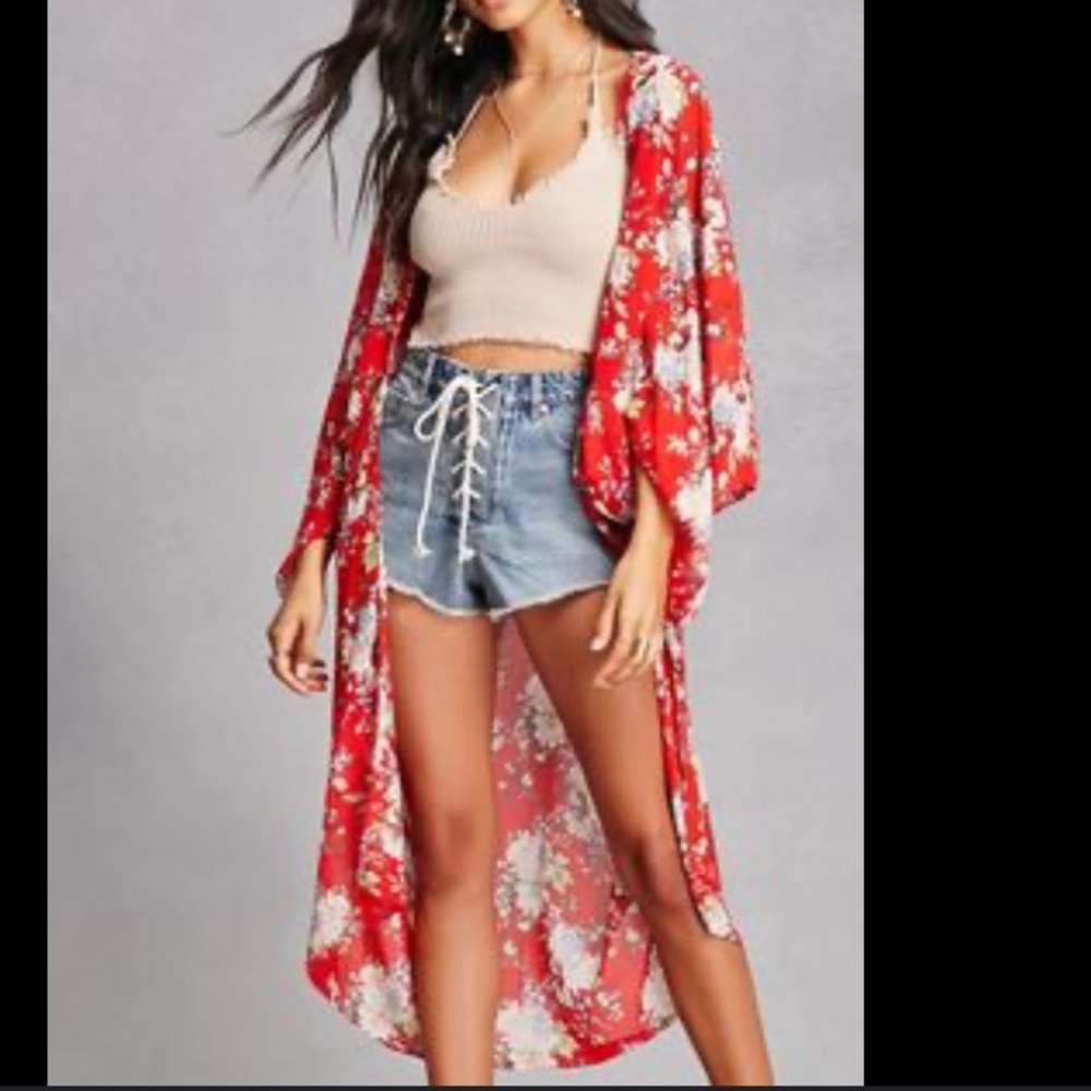WYLDR Floral Red Kimono Duster size Medium/Large